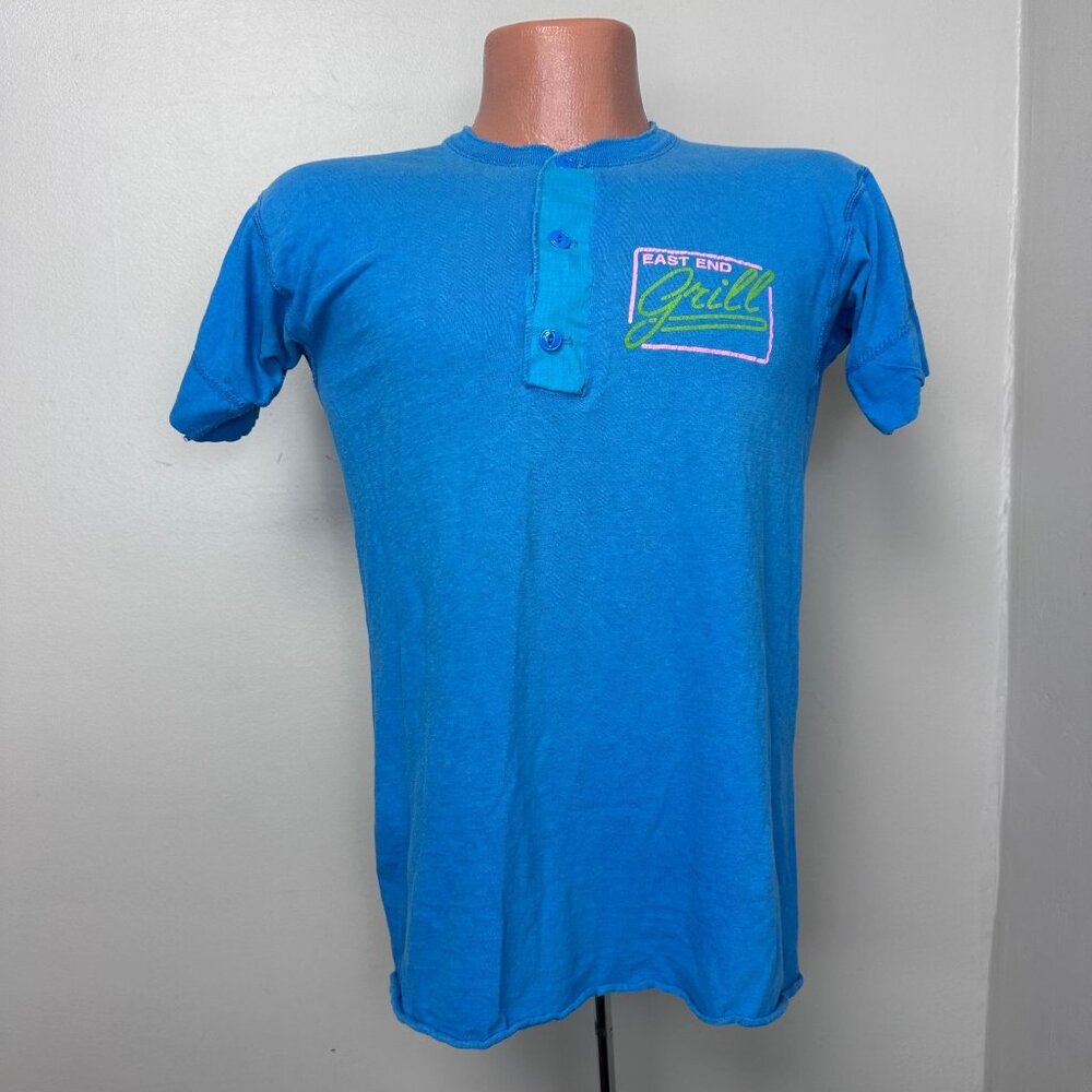 Vintage 1980s East End Grill Henley T-Shirt, Healthknit Size Small, Memphis TN